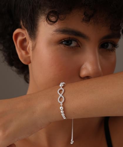 Charmsy 925 Sterling Silver Sliding Bolo Bracelet for Women | Women's Italian Handmade Adjustable Bolo Bead Ball Slider Bracelet - style: Bead Zirconia Infinity