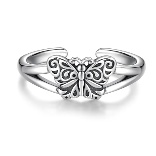 Sariel 925 Sterling Silver Toe Rings for Women Boho Adjustable Mid Finger Rings Summer Vacation Ocean Beach - color: Butterfly