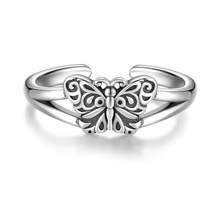 Sariel 925 Sterling Silver Toe Rings for Women Boho Adjustable Mid Finger Rings Summer Vacation Ocean Beach - color: Butterfly