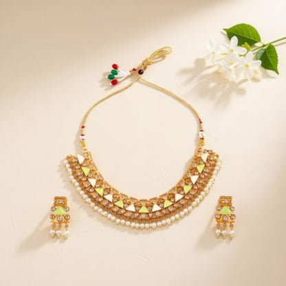 Efulgenz Indian Wedding Antique Crystal Faux Pearl Necklace Set for Women - color: Mint