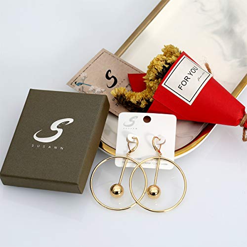 Dangle Hoop Earrings for Women, 14k Gold/Silver Plated High Polished Cute & Aesthetic Earrings for Women - color: Gold-01