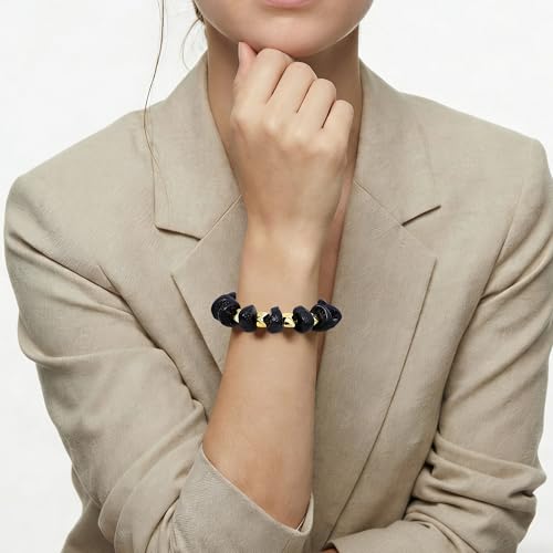 GOOJIDS Simple Beaded Gold Plated Bangles Bracelet Chunky Bamboo Tube Curved Stacking Clear Acrylic Colorful Beads Stretchable Gold Plated Bracelets Set For Women - color: D-Black&Gold Bracelet