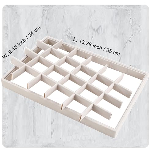 24 Grid Stackable Jewelry Tray Organizer with Removable Divider Velvet Tray | Jewelry Display Tray for Earrings Necklaces Bracelet Rings Display Showcase - Beige - color: Beige