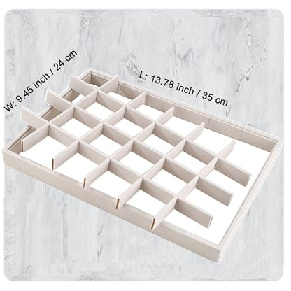 24 Grid Stackable Jewelry Tray Organizer with Removable Divider Velvet Tray | Jewelry Display Tray for Earrings Necklaces Bracelet Rings Display Showcase - Beige - color: Beige