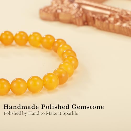 Agate Round Beaded Bracelet for Women Men Natural Agates Stone Healing Bracelets Stretch Elastic Handmade Polished Gemstone Beads Bracelet - color: Yellow, size: 8mm Beads