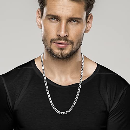 Miabella Italian Thick 925 Sterling Silver Cuban Link Chain Men Necklace | 3.2mm, 5mm, 7mm, Heavy, Solid Curb, Fine Jewerly, Made in Italy - size: Length 26 Inches, style: 7mm