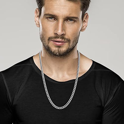 Miabella Italian Thick 925 Sterling Silver Cuban Link Chain Men Necklace | 3.2mm, 5mm, 7mm, Heavy, Solid Curb, Fine Jewerly, Made in Italy - size: Length 26 Inches, style: 7mm