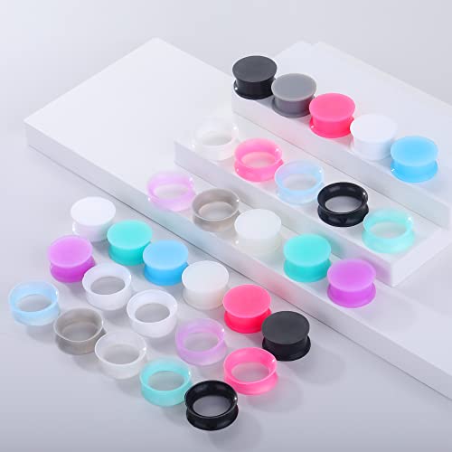Juway Oveta Ear Gauges for Ear Silicone Ear Plugs Soft Flexible Silicone Gauge Saddle Silicone Ear Plugs and Tunnels 6mm-20mm(16 Pairs) - color: 32PCS 20mm(13/16'')