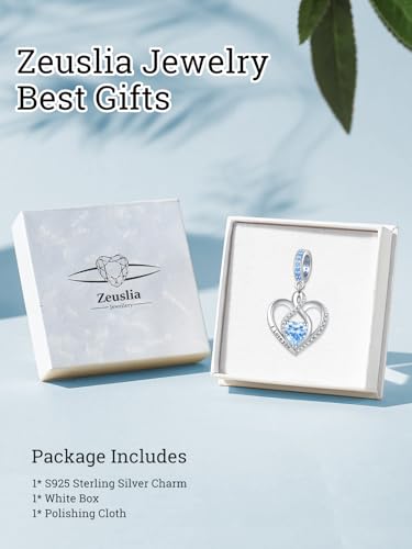 Heart Birthstone Charms for Bracelets, 925 Sterling Silver Women Bead Charms for Charm Bracelets Necklace, Mother's Day Birthday Anniversary Jewelry Gifts for Wife Mom Grandma Daughter - style: Dangle - Mar - Aquamarine