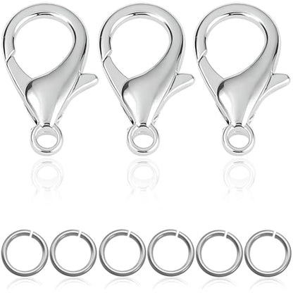 90Pcs Fadeless Lobster Claw Clasps (10mm) & Jump Rings for Jewelry Making, Necklace Bracelet Findings & Supplies (Stainless Steel) - color: Stainless Steel