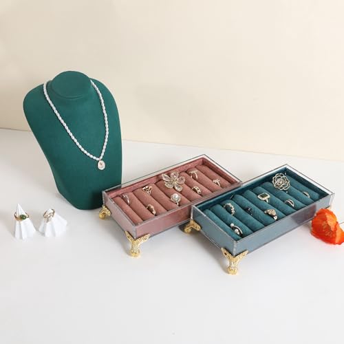 velvet slots Ring holder for jewelry organizer, Earring ring display stand for selling, felt ring jewelry holder tray showcase【Velvet slots Ring Holder-Dark red】 - color: Dark red
