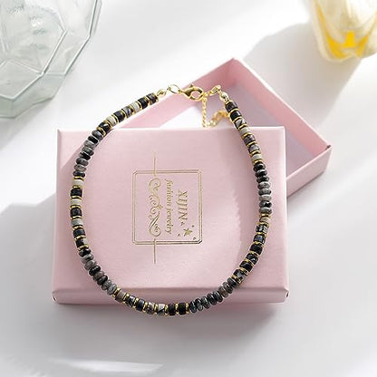 XIJIN Natural Stone Beaded Anklets for Women Handmade Beach Boho Turquoise Beads Ankle Bracelet Jewelry Gift for Her - color: D