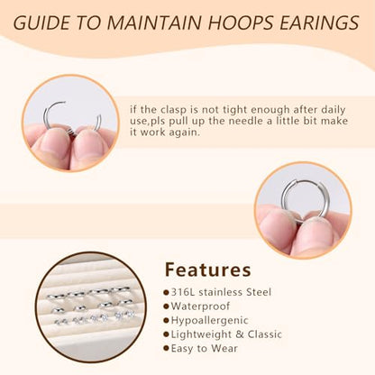 Small Hoop Earrings for Women, Stainless Steel Huggie Hoop earrings, 18G | 2/4/6 Pairs, 6mm/8mm/12mm Small Hoop Earrings, Lobe Helix Conch Tragus Daith Rook Cartilage Piercing Jewelry,Gold Silver - color: Silver-6 pairs Hoop Earrings-8mm
