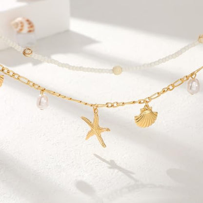 XZQTIVE Starfish Pearl Waist Chain Belts for Women Mermaids Seashell Pearl Belly Chain Gold Pirate Rave Festival Summer Bikini Beach Jewelry Accessories - style: Starfish-8