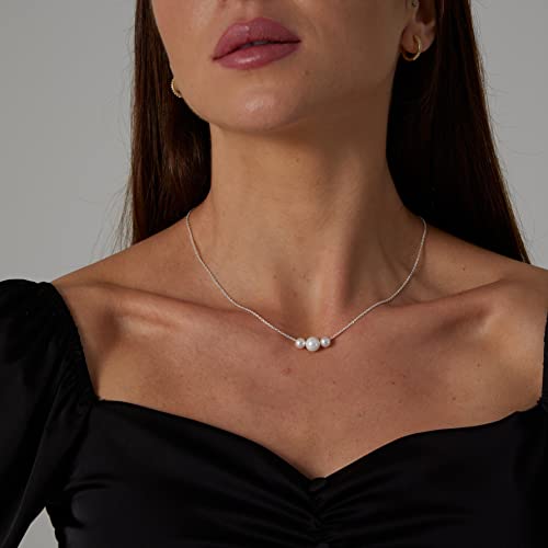 Dainty Pearl Pendant Necklaces for Women 14K Gold Plated Handmade Layered Pearl Chain Necklace Delicate Layered Pearl Necklace Everyday Jewelry Gift - color: 3 Pearl-Silver
