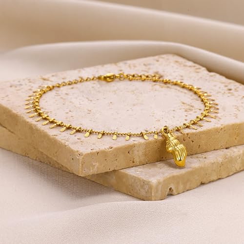 Lit Wall Gold Anklets for Women 18K Gold Plated Adjustable Summer Simple Foot Jewelry Ankle Bracelet for Women - style: Conch Shell