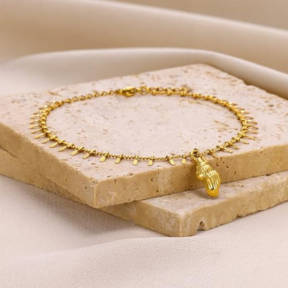 Lit Wall Gold Anklets for Women 18K Gold Plated Adjustable Summer Simple Foot Jewelry Ankle Bracelet for Women - style: Conch Shell