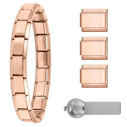 papasgix Italian Charm Bracelets, 9mm Italian Charm Bracelet Links | 9mm Stainless Steel Italian Charms, Detachable Personalized - color: Rose Gold
