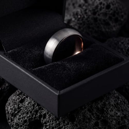 Tungsten Wedding Band Ring 10mm 8mm 6mm 4mm for Men Women 18k Rose Gold Plated Dome Black Grey Brushed Polished - color: 4 Rose Gold Black Grey Tungsten