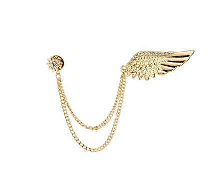 Knighthood Golden Stone Wing with Hanging Chain Brooch Golden