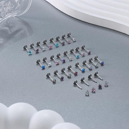 Besteel 28Pcs Threadless Nose Rings Studs Set Surgical Steel Lip Nostril Labret Medusa Piercing Jewelry Push in Tragus Conch Helix Flat Back Earrings for Women Men 16G 18G 20G 6/8mm - style: 20G-8MM