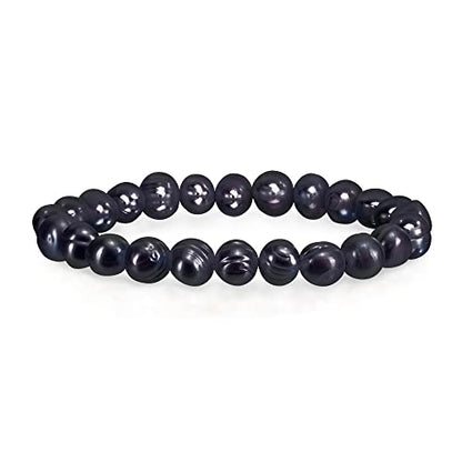 Savlano 8-9MM Cultured Freshwater Baroque Pearl Stretch Bracelet 7 Inches. Available In a Range of Beautiful Colors, For Women Comes with Gift Box - color: Black