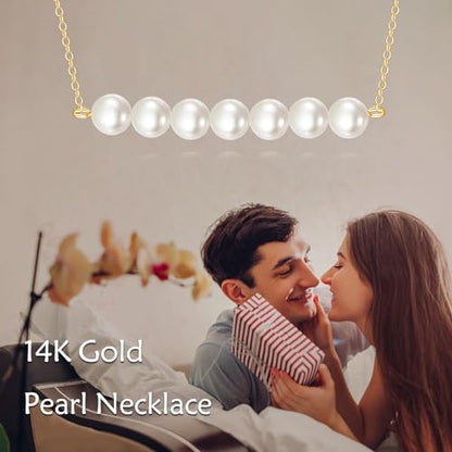 KECHO 14K Real Gold Beads Pendant Necklace Solid Yellow Gold Jewelry Anniversary Birthday Gifts for Women - color: White Pearl 7