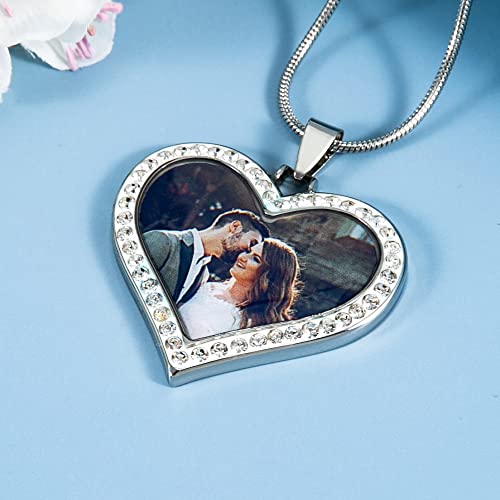 Farfume Personalized Photo Necklace for Women/Men, Memorial Jewelry Gifts | Holds 2 Pictures Pendant, Custom Engraved Text, Beautiful Locket for Girls, Durable Stainless Steel, Mothers Day Gifts - color: Diamond Heart Necklace