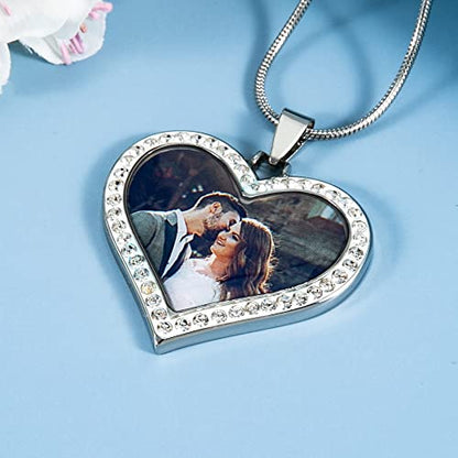 Farfume Personalized Photo Necklace for Women/Men, Memorial Jewelry Gifts | Holds 2 Pictures Pendant, Custom Engraved Text, Beautiful Locket for Girls, Durable Stainless Steel, Mothers Day Gifts - color: Diamond Heart Necklace