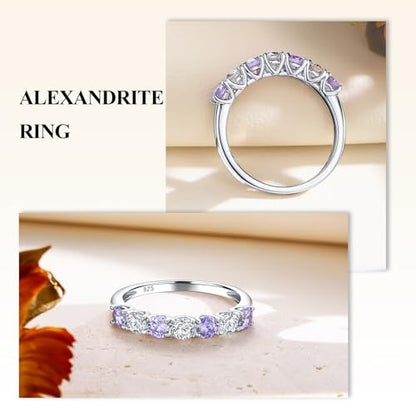 Birthstone Wedding Band Eternity Rings 925 Sterling Silver Rings Stackable Anniversary Engagement Rings Cubic Zirconia Inlaid Created Garnet/Amethyst/Sapphire Ring 7 Stone Ring, Size 6 to 10 - color: Alexandrite & 5A CZ