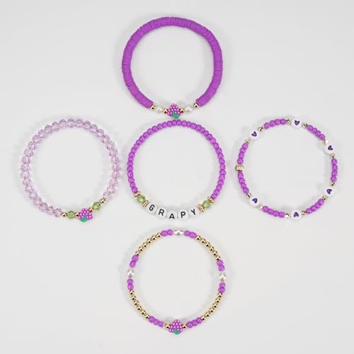 Twinfree Bohemian Cute Fruit Banana Cherry Strawberry Pineapple Mango Polymer Clay Beaded Stackable Stretch Bracelets - color: color 25