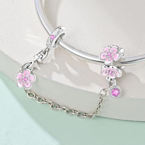 925 Sterling Silver Charms for Bracelets and Necklaces Lipstick and Perfume High Heels Dangle Pendants Heart Butterfly Bead Charms Halloween Christmas Gift for Womens - style: Cherry Blossoms Safety Chain