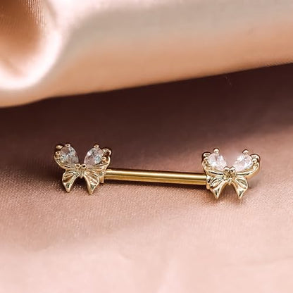 VERAMI 14G Stainless Steel Heart Nipple Rings and Barbell - Butterfly, Starlight Acrylic Ball, Tongue Rings for Women and Men - color: Gold butterfly