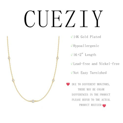 Dainty Silver Gold Necklaces for Women Cute Station Choker Simulated Diamond Necklace Simple Layering CZ Necklace Trendy Jewelry Gifts - color: Silver, style: 5pcs Round CZ-Cable Chain