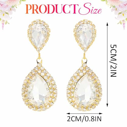 Catery Crystal Wedding Earrings Silver Rhinestone Ear Rings Teardrop Bridal Ear Jewelry for Brides and Women - color: Gold