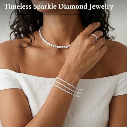 925 Sterling Silver Bracelets for Women Stack, Trendy Tennis Bangle Cuff Jewelry Set 14K Gold Plated, Adjustable Bracelet Set for Wrist Essentials, Women Fashion Watch Band Acecessories - style: Bracelet_3pcs(Silver Tennis Set 2mm)
