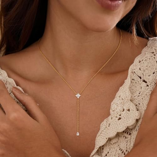 Gold Necklace for Women, Dainty Long Necklace 14k Gold Plated Lariat Long Necklaces for Women Trendy Simple Statement Drop Necklace Fashion Body Chain Prom Jewelry Gold Accessories - color: 16-Gold
