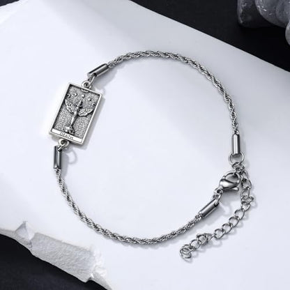 PELOVNY Tarot Card Bracelet 925 Sterling Silver Moon Cat Sun Sunflower Lovers Skull Pendant Lion Anklet Spiritual Tarot Jewelry Christmas Birthday Gifts for Women Men - style: Death
