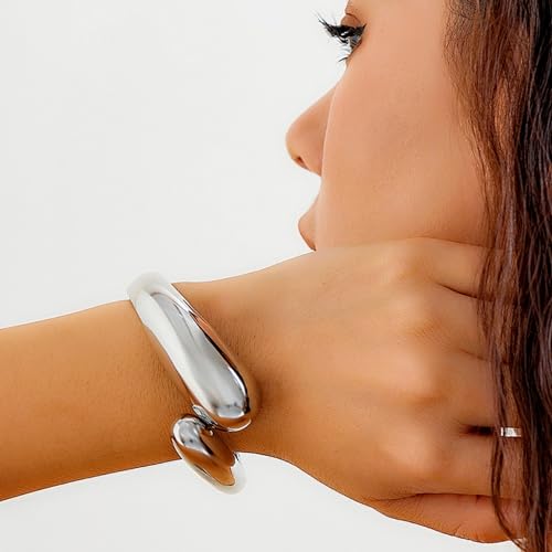 Gold/Silver Cuff Bangle Bracelets For Women Chunky Waterdrop Twisted Hinged Bangle Bracelets Minimalist Arm Cuff Bracelet Jewelry Gifts - color: 5Silver