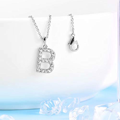 Tarsus Initial Cubic Zirconia Necklace for Women Teens | Jewelry Gifts for Women Adjustable Chain 18" + 2" - style: Silver-B-Diamond style