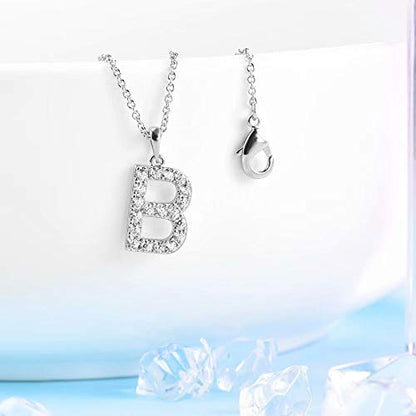 Tarsus Initial Cubic Zirconia Necklace for Women Teens | Jewelry Gifts for Women Adjustable Chain 18" + 2" - style: Silver-B-Diamond style