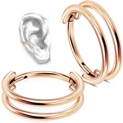 2 PCS Cartilage Earring Double Triple Hoop Nose Ring Titanium Conch Piercing Jewelry - color: Rose Gold, size: 16g 8mm