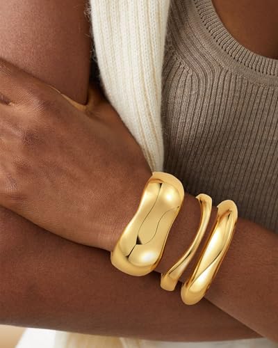 Chunky Gold Bangle Bracelets for Women, Gold Twist Cuff Bracelet | Trendy Stackable Bangles Set Fashion Jewelry Gifts - color: 3PCS Gold