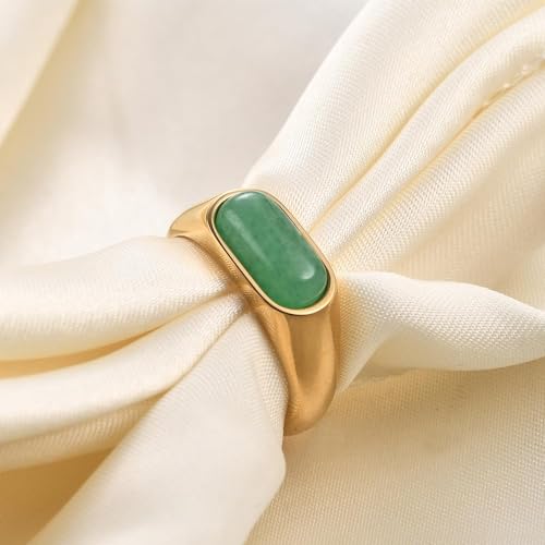 MYNENEY Signet Mens Pinky Rings Statement Wedding for Women - color: Green stone-Gold
