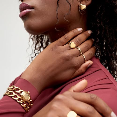 Hey Harper Gold Ring for Women - Gold Plated Stacking Waterproof & Sweatproof Jewerly Ring - Everday Non Tarnish Cute Fashion Circle Rings - style: Heartbeat Ring