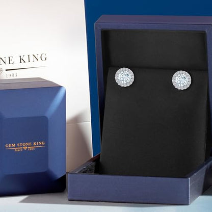 Gem Stone King 14K White Gold 6MM Round Gemstone Birthstone Stud Earrings with Removable Jackets and Lab Grown Diamond Accents | Gold Earrings For Women | Fine Jewelry Gift for Her Mom Women Wife - color: Aquamarine-March