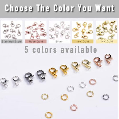 90Pcs Fadeless Lobster Claw Clasps (10mm) & Jump Rings for Jewelry Making, Necklace Bracelet Findings & Supplies (Stainless Steel) - color: Stainless Steel