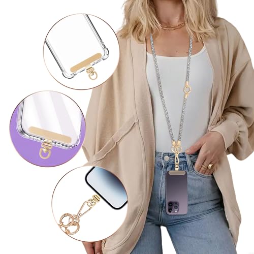 Crystal Phone Strap Crossbody Rhinestone Anti Theft Layered Strap Crossbody Cell Phone Neck for Women (Clear) - color: Clear