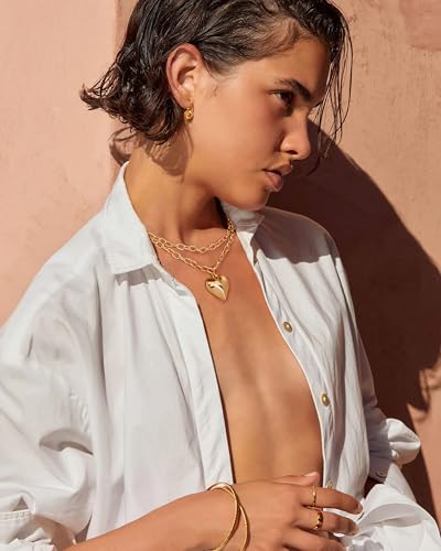 CLASSYZINT Gold Heart Pendant Necklace for Women Puffy Heart Necklace Beads Chain Necklace Statement Necklace Trendy Jewelry - style: XL22342A