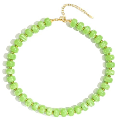 Beaded Necklaces for Women - Colorful Acrylic Beaded Chunky Necklace | Adjustable Statement Necklace, Puffy Heart Pendant, Boho Choker Necklace, Waterproof Summer Beach Jewelry, Gifts for Vacation - color: Light Green